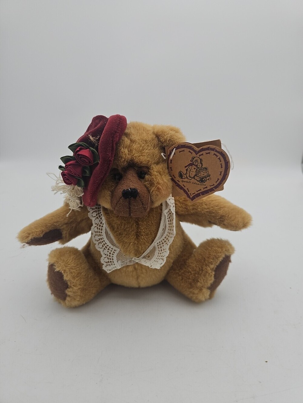 1997 Heartfelt Collectibles Elizabeth Teddy Bear Vtg 90s Brown Plush HatLace Tag